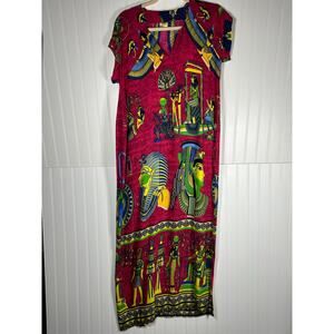 Egyptian Purple Red maxi cover up House Road Dress  Egyptian Kaftan Boho Dress M